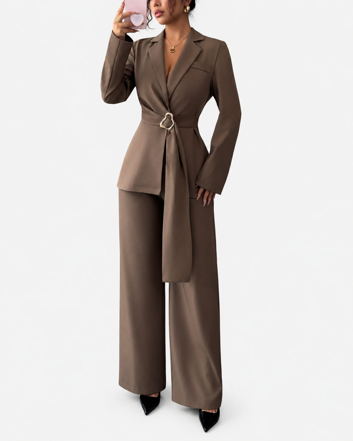 Women’s Belted Wide-Leg Pantsuit