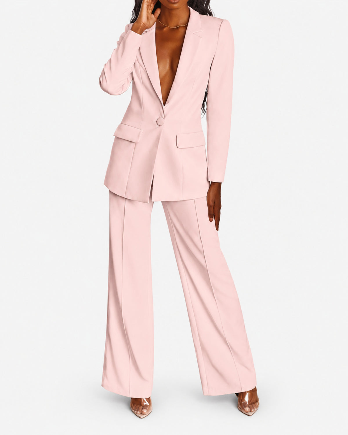 Women's Slim Fit Blazer & Wide-Leg Pants Set