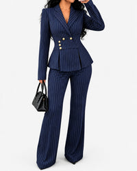 Women’s Pinstripe Blazer & Flared Pants Set