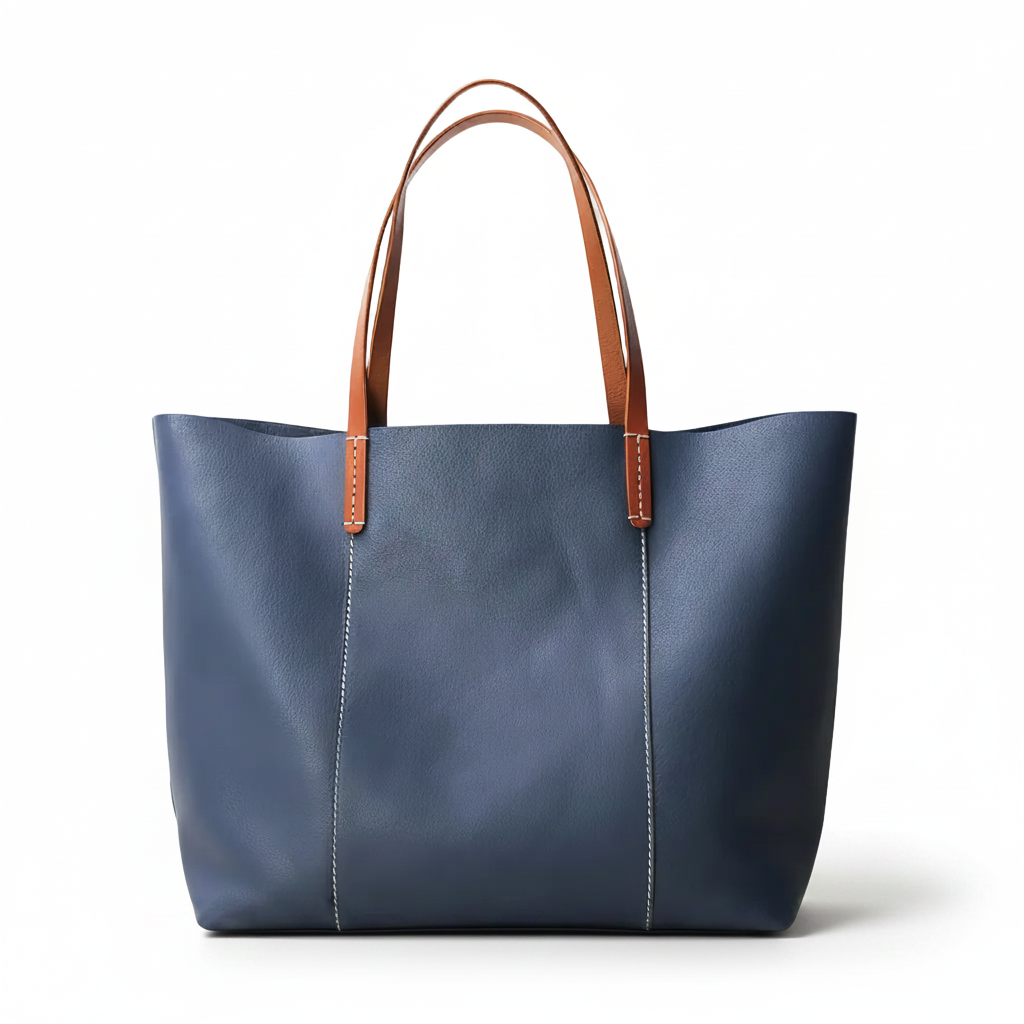 Large Cowhide Tote Bag – Colorblock Leather Shoulder Bag