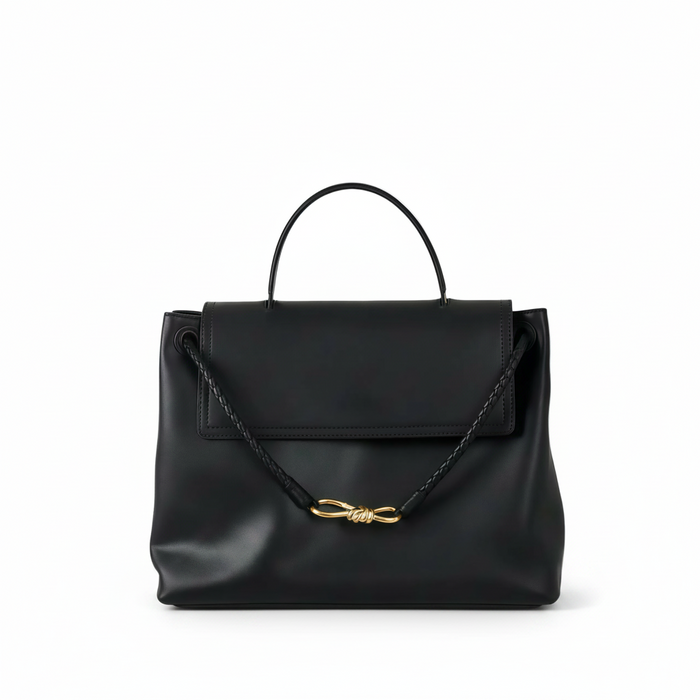 Smooth Leather Tote Bag – Drawstring Bow Detail