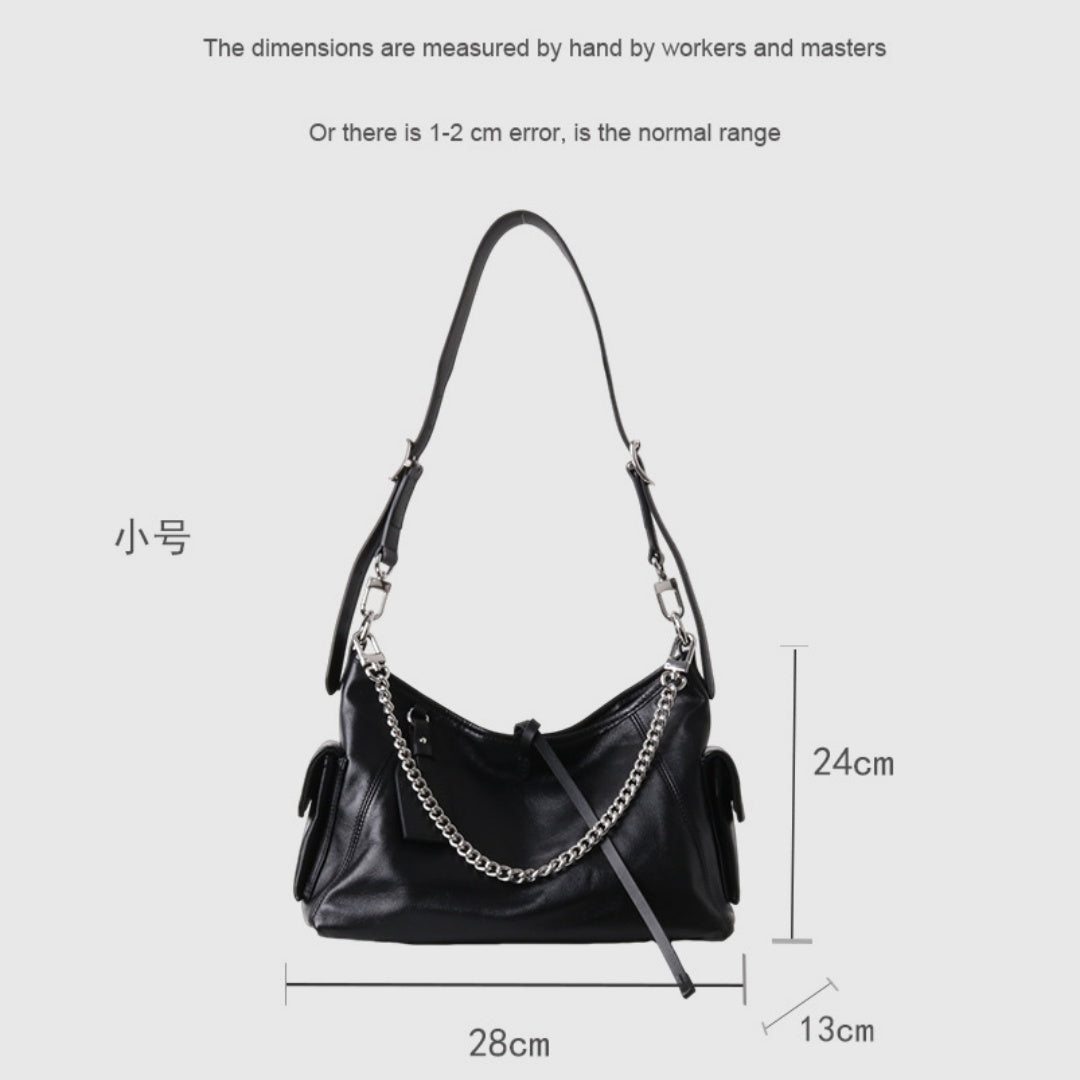 Black Leather Moto Tote – Shoulder & Chain Bag