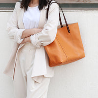 Large Cowhide Tote Bag – Colorblock Leather Shoulder Bag