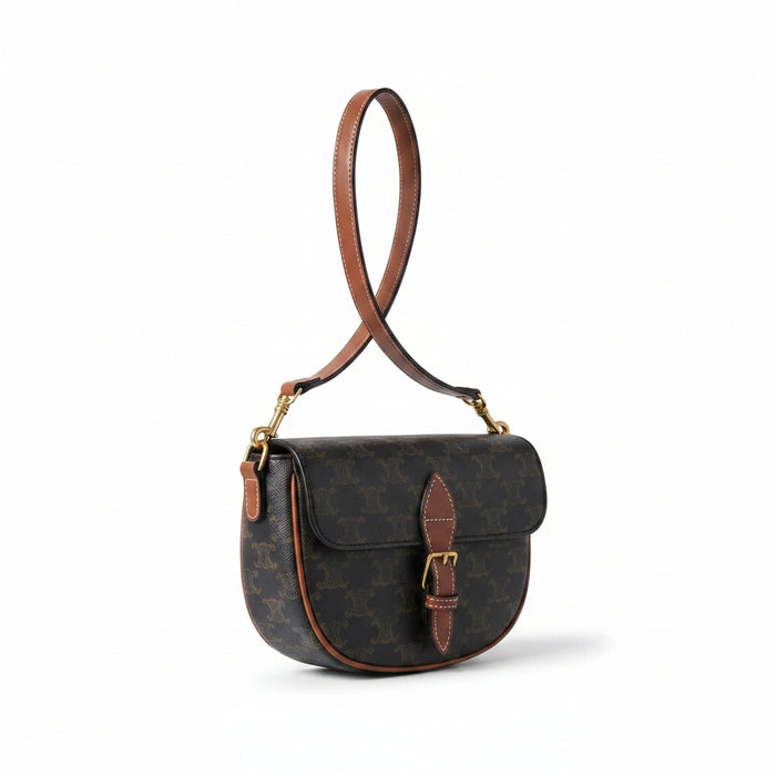 Vintage Monogram Saddle Shoulder Bag – Compact Leather Crossbody