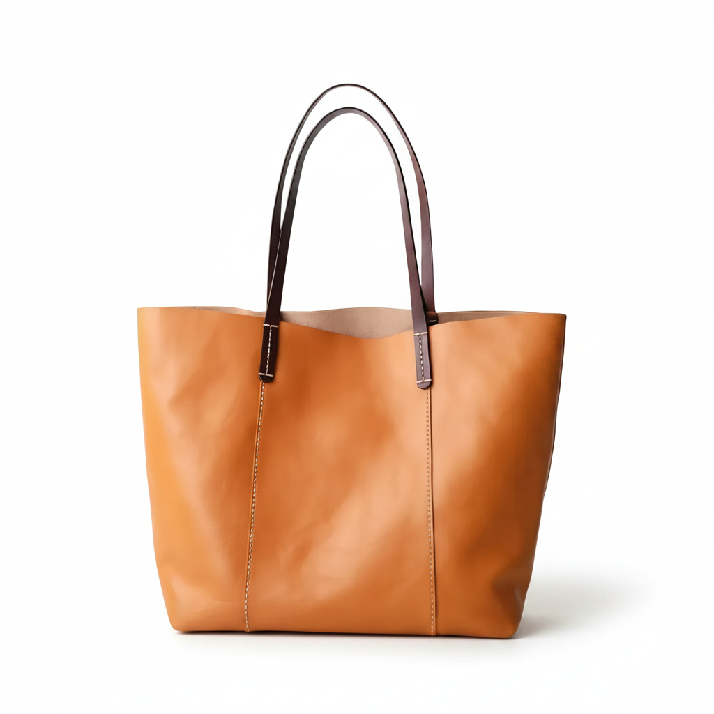 Large Cowhide Tote Bag – Colorblock Leather Shoulder Bag