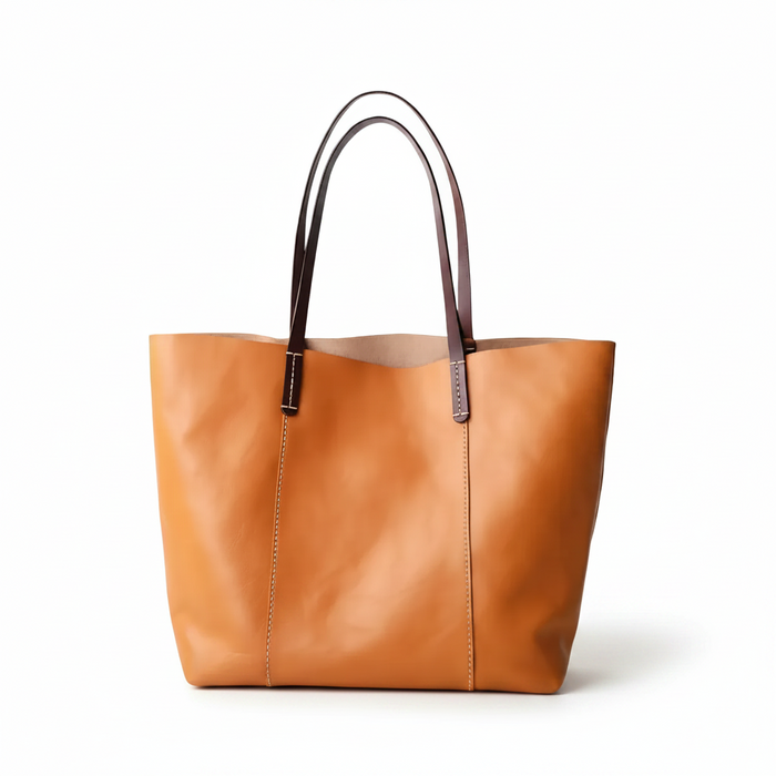 Large Cowhide Tote Bag – Colorblock Leather Shoulder Bag