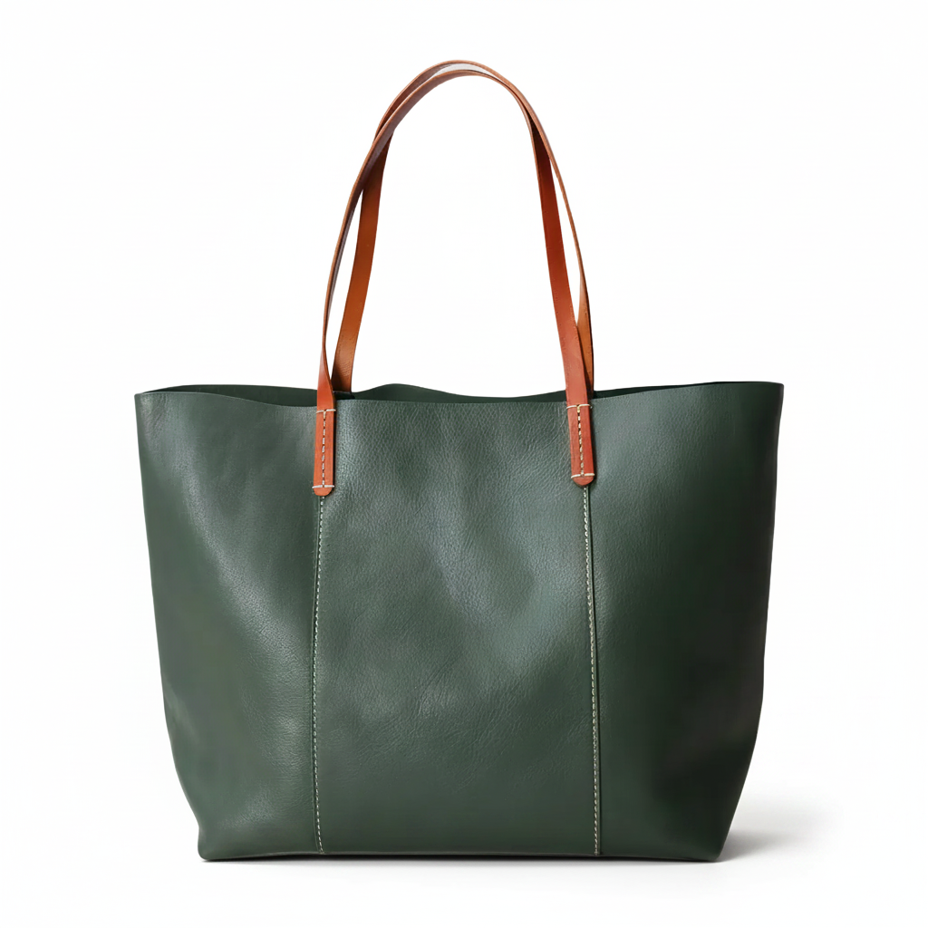 Large Cowhide Tote Bag – Colorblock Leather Shoulder Bag