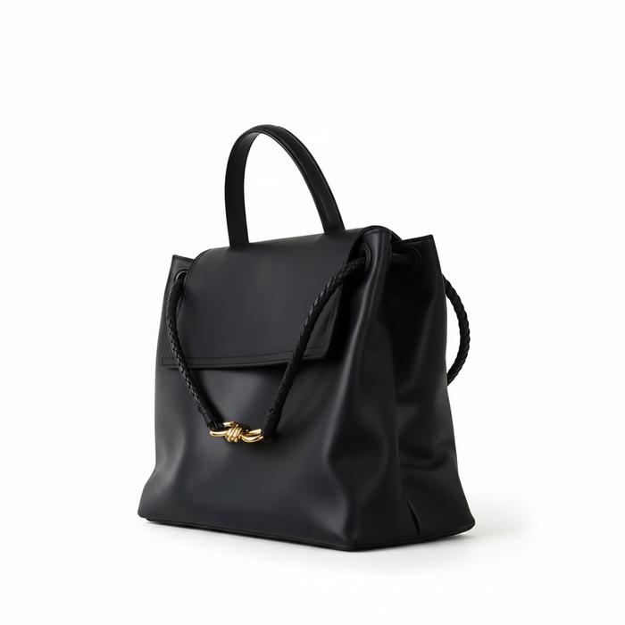 Smooth Leather Tote Bag – Drawstring Bow Detail