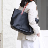 Colorblock Cowhide Tote Bag – Large Leather Shoulder Bag