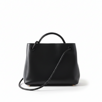 Leather Handbag with Metal Drawstring – Woven Detail Tote