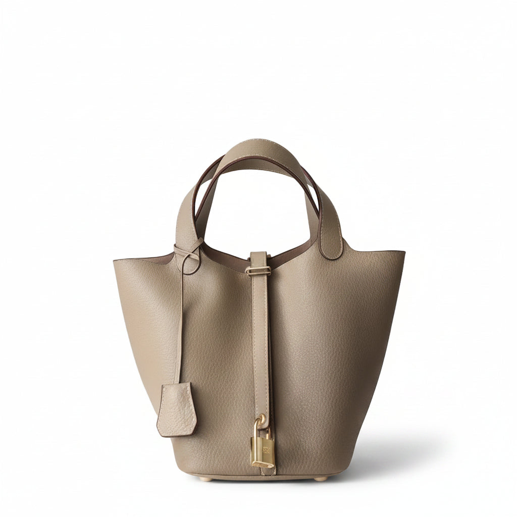 Pebbled Leather Bucket Bag – Soft Cowhide Mini Handbag