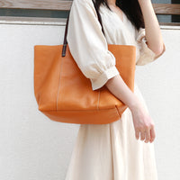 Large Cowhide Tote Bag – Colorblock Leather Shoulder Bag