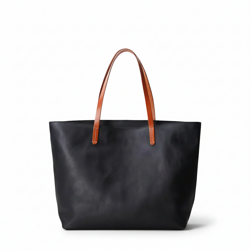Colorblock Cowhide Tote Bag – Large Leather Shoulder Bag