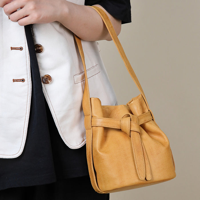Women’s Full Grain Leather Bucket Bag – Handmade Shoulder & Crossbody Bag
