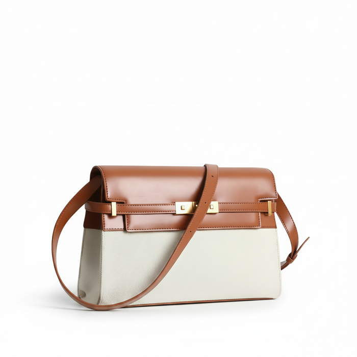 Two-Tone Leather Crossbody Bag – Brown & Ivory