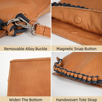 Women’s Woven Leather Dumpling Bag, Vintage Cowhide Handbag