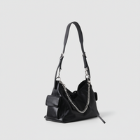 Black Leather Moto Tote – Shoulder & Chain Bag