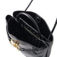 Leather Handbag with Metal Drawstring – Woven Detail Tote