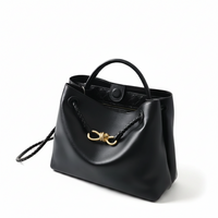 Leather Handbag with Metal Drawstring – Woven Detail Tote