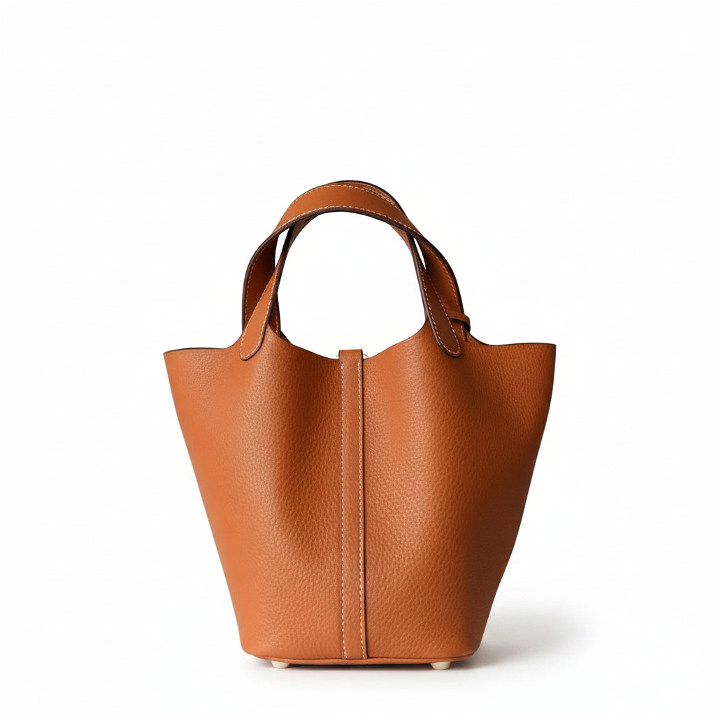 Pebbled Leather Bucket Bag – Soft Cowhide Mini Handbag