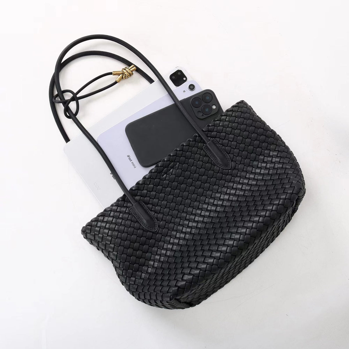 Woven Leather Tote Bag – Large Capacity Shoulder Bag
