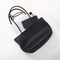 Woven Leather Tote Bag – Large Capacity Shoulder Bag