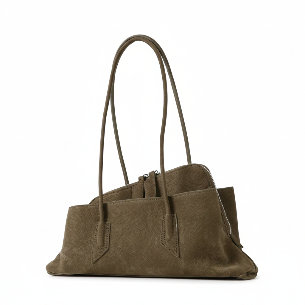 Suede Leather Tote Bag – Asymmetrical Shoulder Bag