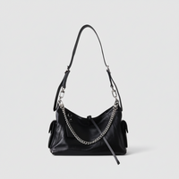 Black Leather Moto Tote – Shoulder & Chain Bag