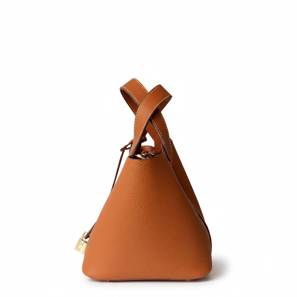 Pebbled Leather Bucket Bag – Soft Cowhide Mini Handbag