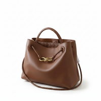 Leather Handbag with Metal Drawstring – Woven Detail Tote