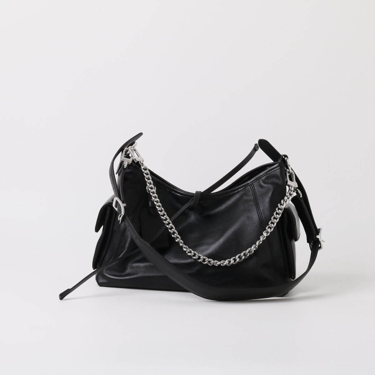 Black Leather Moto Tote – Shoulder & Chain Bag