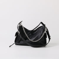 Black Leather Moto Tote – Shoulder & Chain Bag