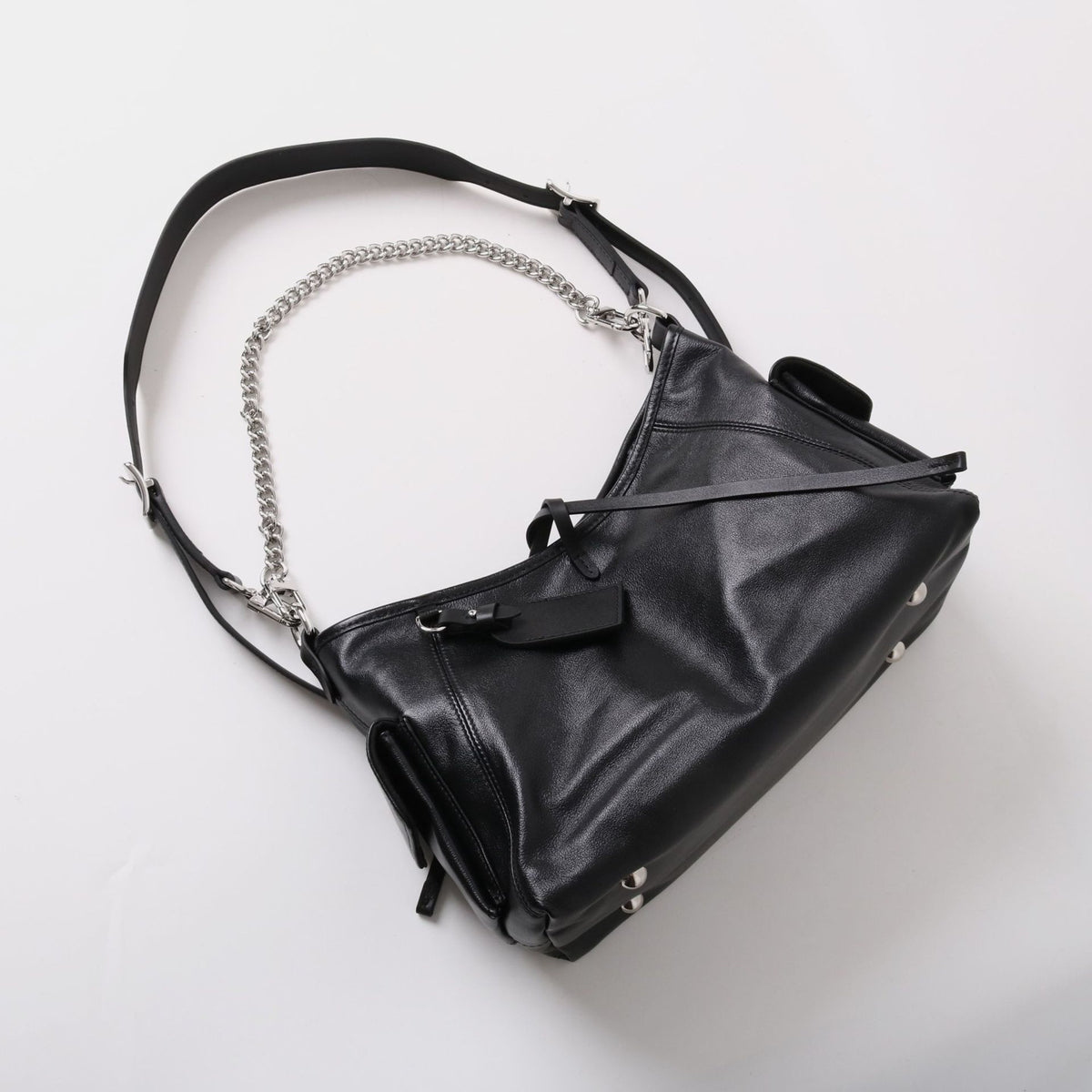 Black Leather Moto Tote – Shoulder & Chain Bag