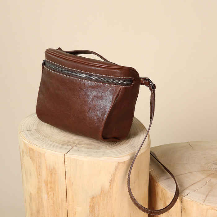 Vintage Top-Grain Leather Crossbody Bag – Handmade Saddle Bag for Women