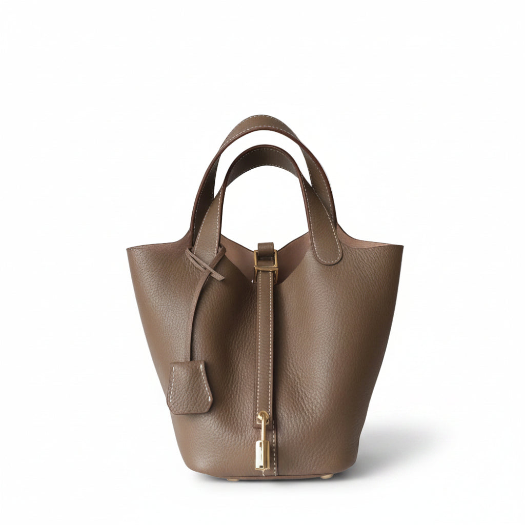 Pebbled Leather Bucket Bag – Soft Cowhide Mini Handbag