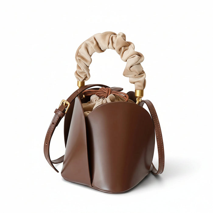 Leather Mini Bucket Bag – Drawstring Shoulder & Crossbody