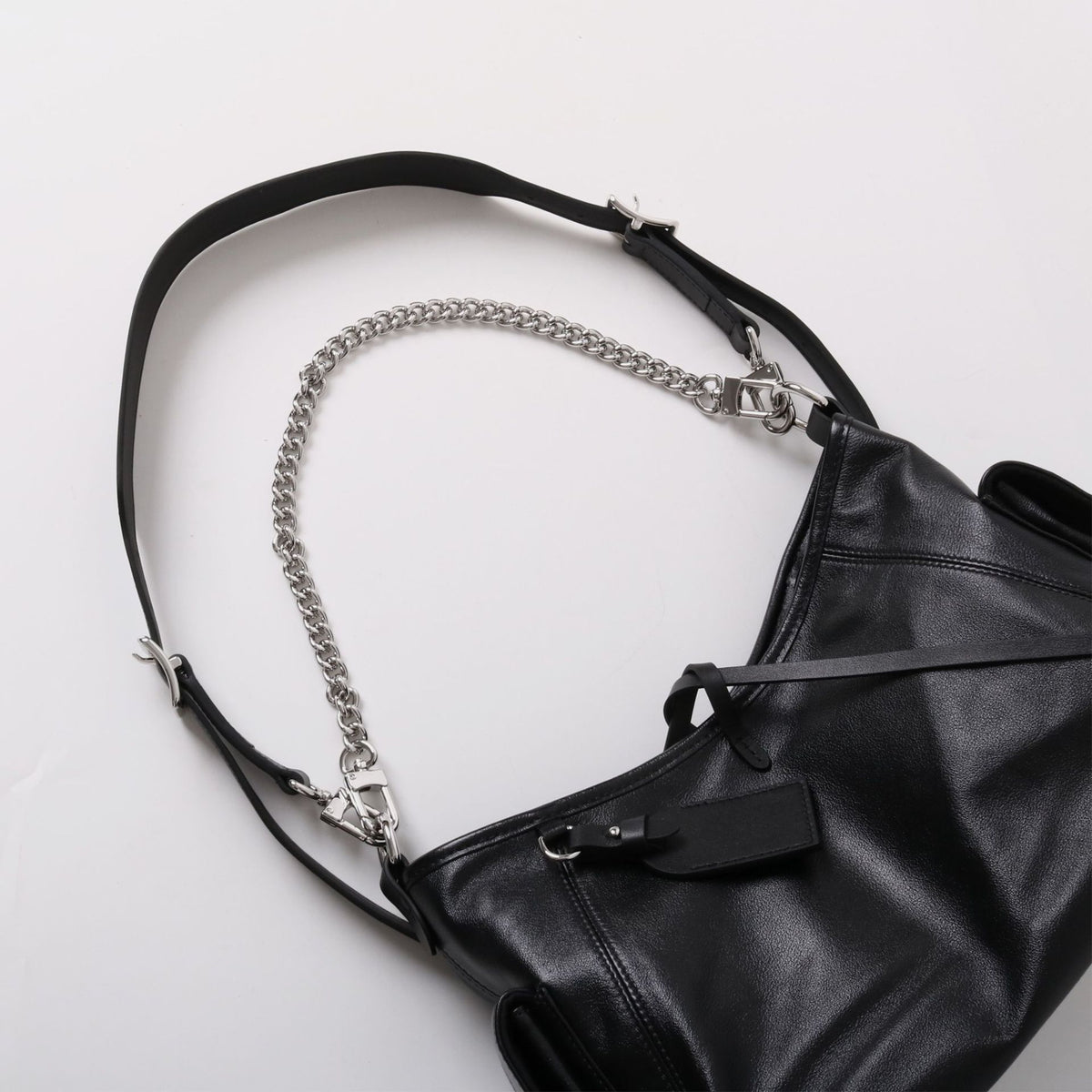 Black Leather Moto Tote – Shoulder & Chain Bag