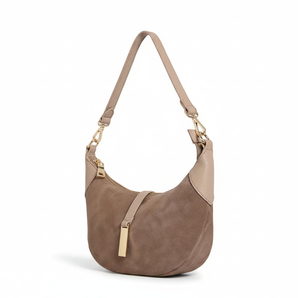 Women’s Suede Crescent Bag – Genuine Leather Shoulder & Crossbody