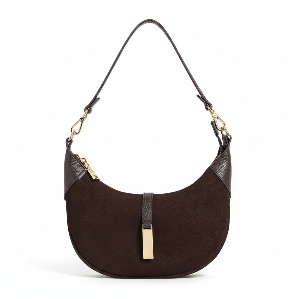 Women’s Suede Crescent Bag – Genuine Leather Shoulder & Crossbody