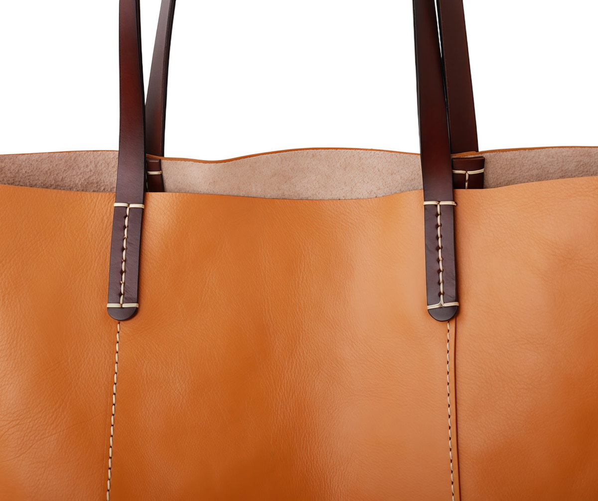 Large Cowhide Tote Bag – Colorblock Leather Shoulder Bag