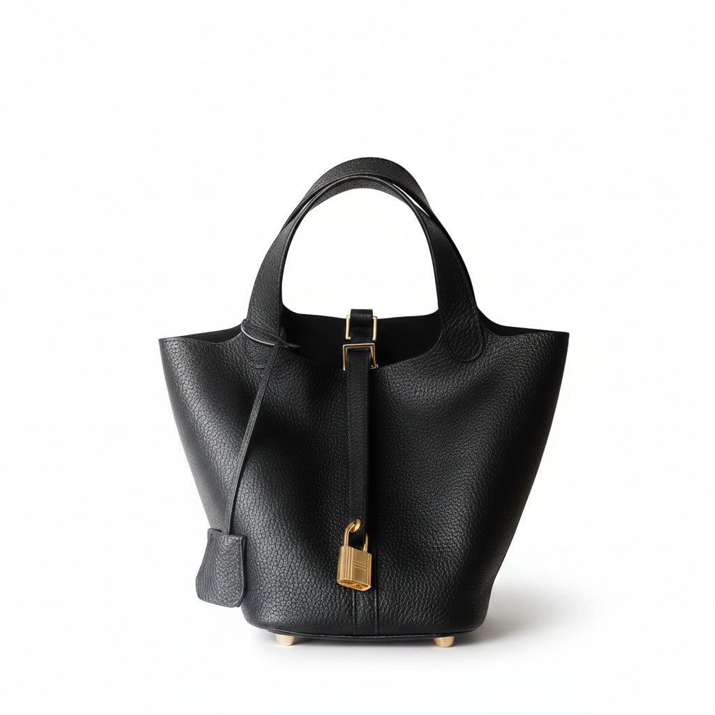 Pebbled Leather Bucket Bag – Soft Cowhide Mini Handbag