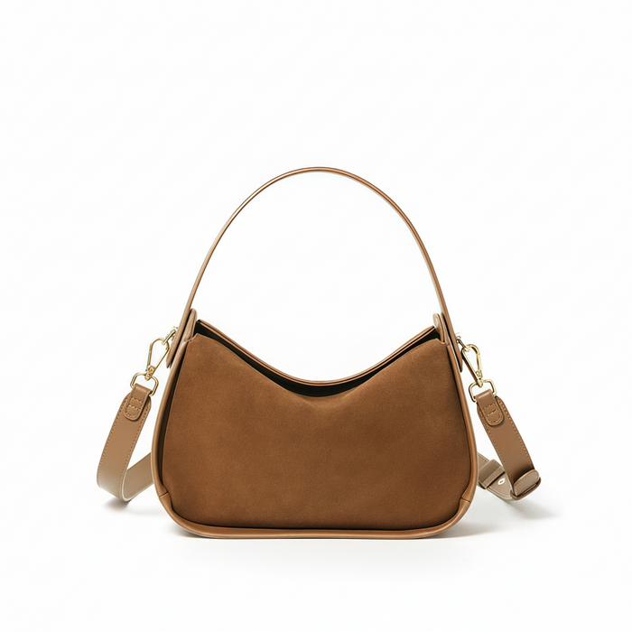 Suede Leather Shoulder Bag – Colorblock Crossbody