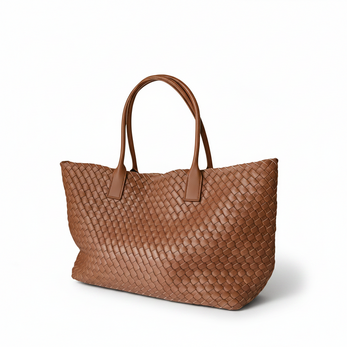 Woven Leather Tote Bag Large Capacity Shopping Shoulder Bag