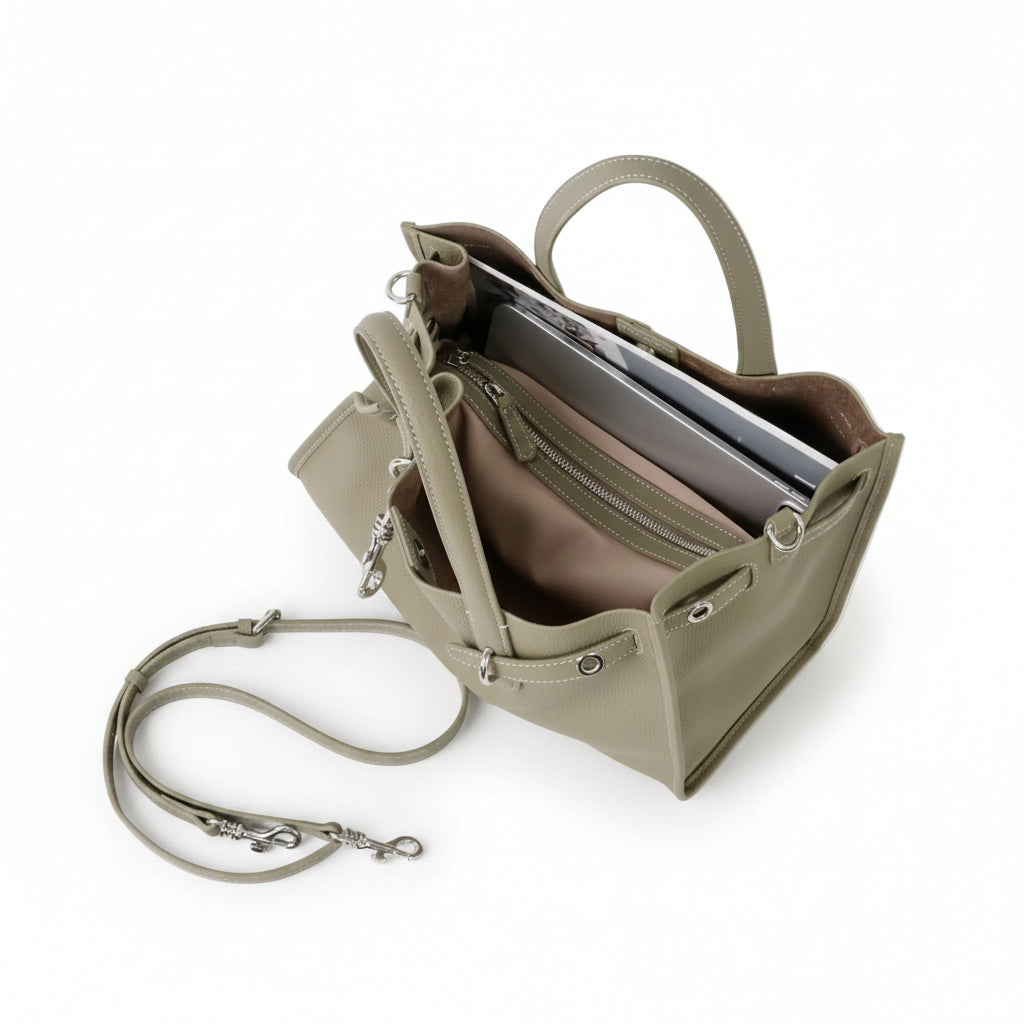 Top-Grain Leather Drawstring Tote – Large Commuter Bag