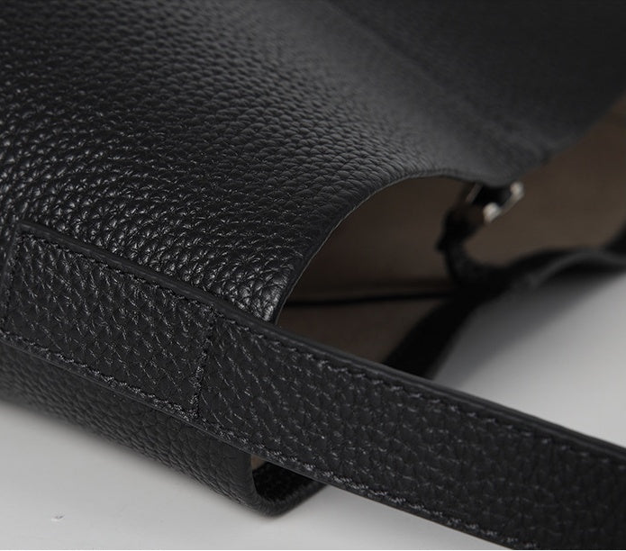 Women’s Genuine Leather Bucket Tote – Togo Cowhide Shoulder Bag