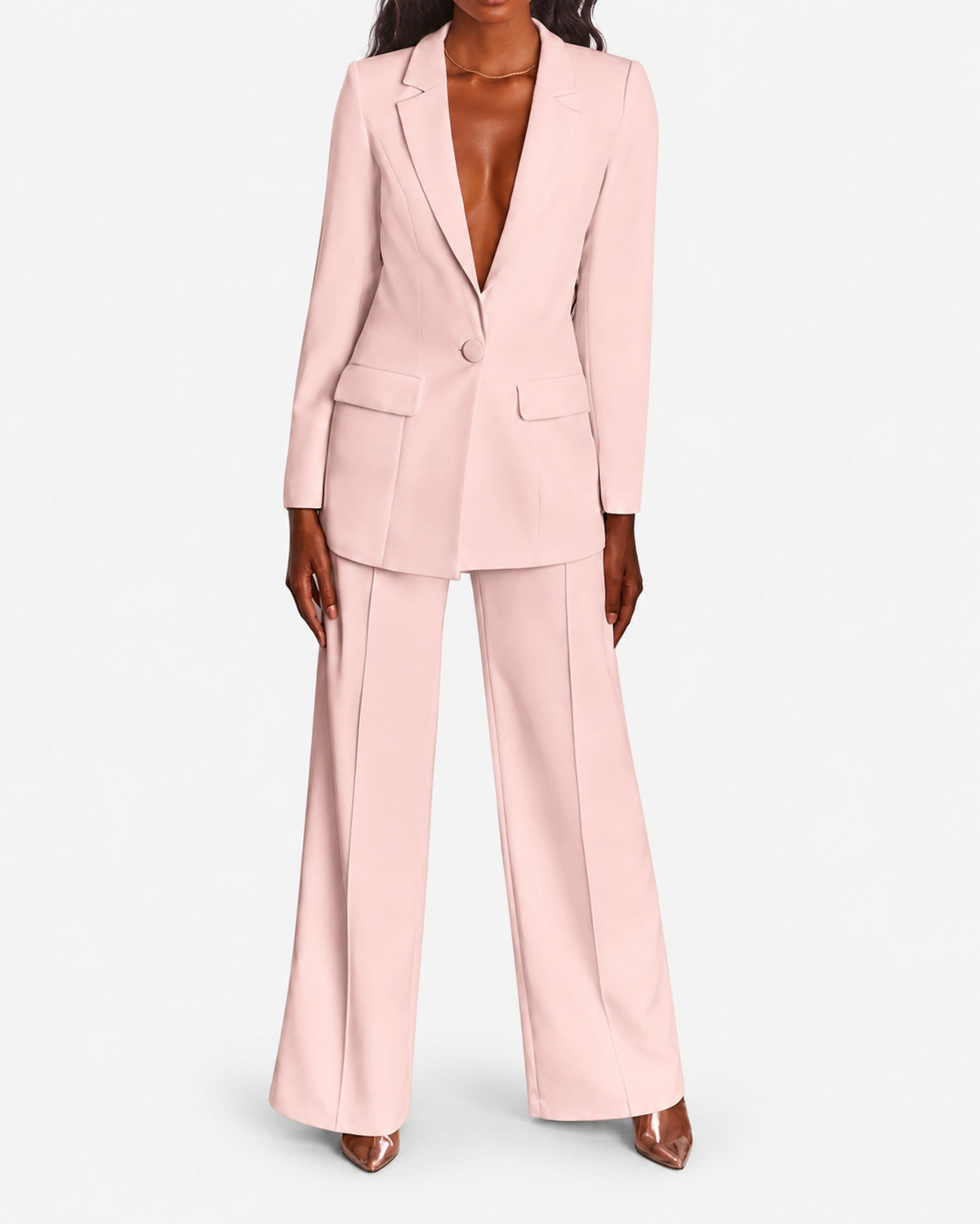 Women's Slim Fit Blazer & Wide-Leg Pants Set