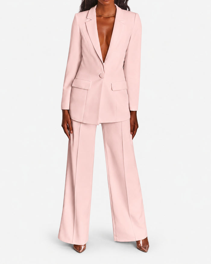 Women's Slim Fit Blazer & Wide-Leg Pants Set