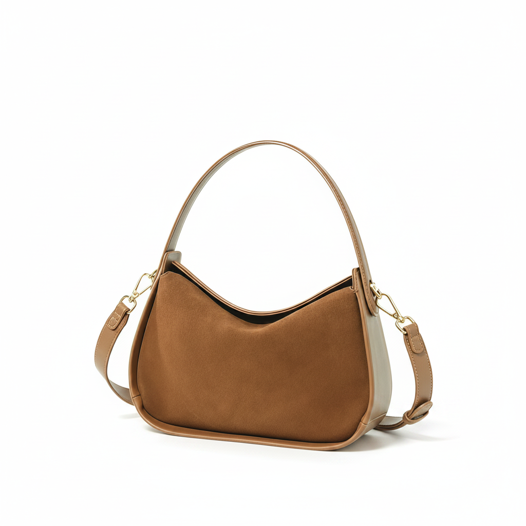Suede Leather Shoulder Bag – Colorblock Crossbody