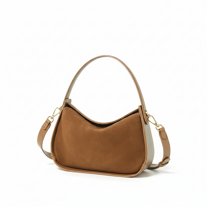 Suede Leather Shoulder Bag – Colorblock Crossbody
