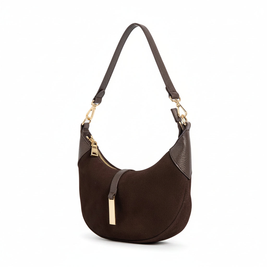 Women’s Suede Crescent Bag – Genuine Leather Shoulder & Crossbody